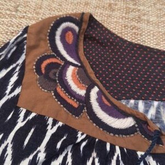 Common Thread Anthropologie Ikat Patterned Tunic Blouse Top Large - Picture 5 of 8